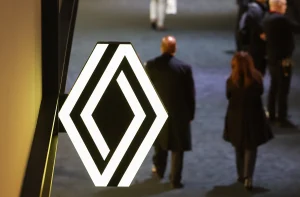 a sign with a renault logo shaped design