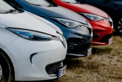 a row of Renault cars in a row