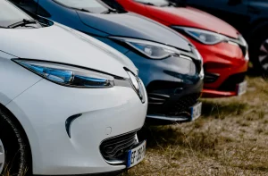a row of Renault cars in a row