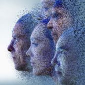 Rostos de perfil como se fossem robôs de inteligência artificial