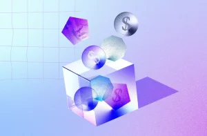 Cubo roxo onde se vê desenhos de casas, representando fundos imobiliários