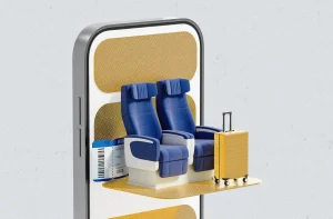 Imagem mostra dois assentos de avião saindo da tela do celular