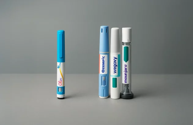 a group of markers on a table