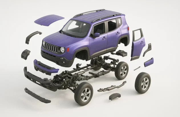 Jeep Renegade com as peças à mostra, em imagem "estourada"