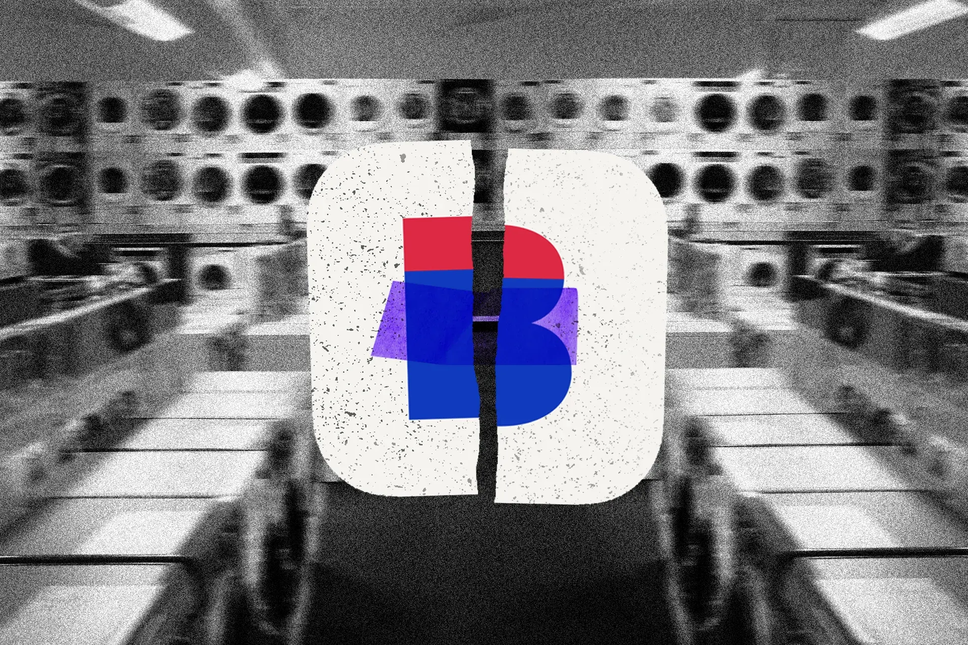 Imagem mostra o logo da Casas Bahia sendo colado