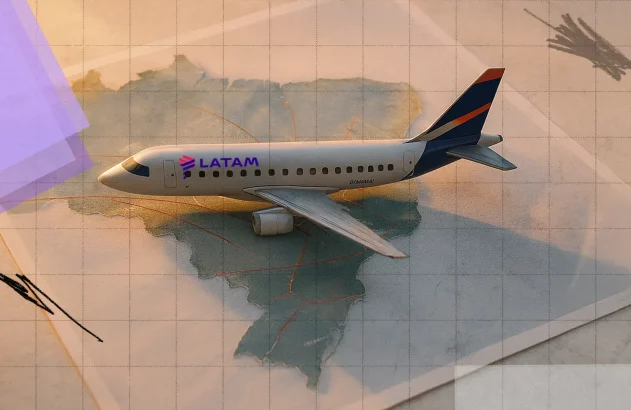 Aeronave da Latam sobre um mapa do Brasil