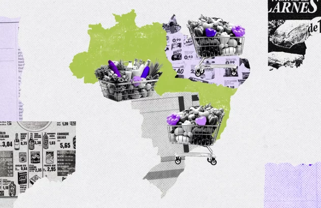 Ilustração do mapa do Brasil com temática de supermercado