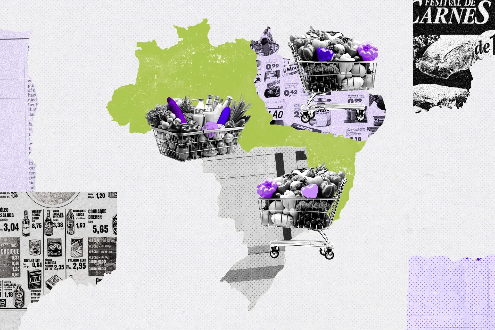 Ilustração do mapa do Brasil com temática de supermercado