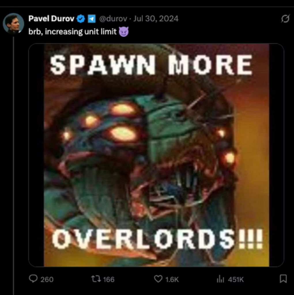 Mensagem de Pavel Durov em resposta a Elon Musk