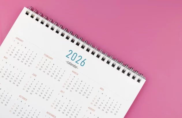 Imagem de um calendário de 2026 para ilustrar conteúdo sobre feriados bancários