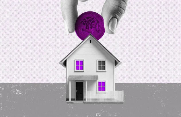 Ilustração traz uma casa com uma moeda sendo depositada nela, como se fosse um cofrinho, para ilustrar reportagem sobre as mudanças no aluguel de temporada promovidos pela reforma tributária