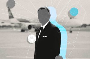 Ilustração com imagem que remete a um piloto de avião