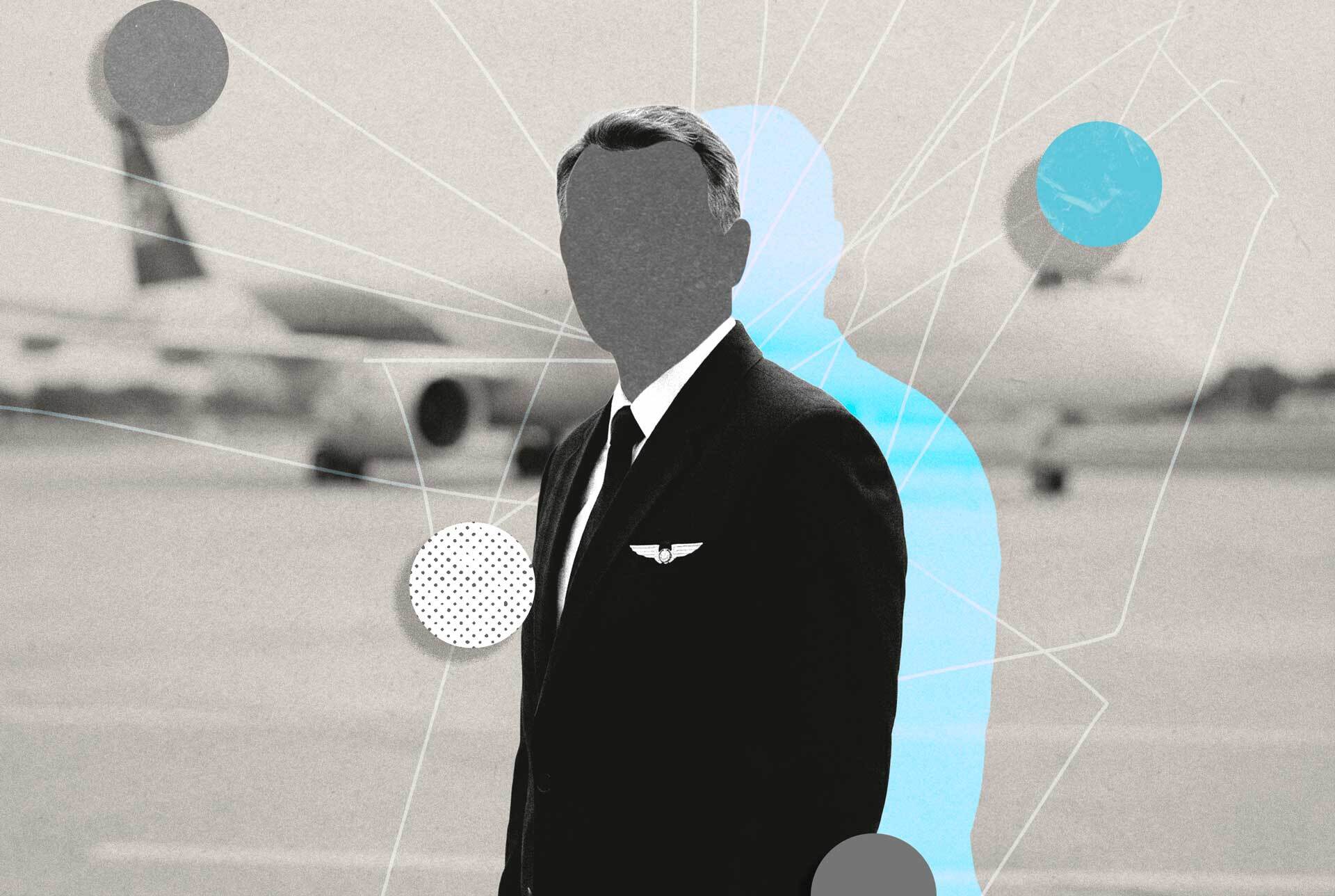 Ilustração com imagem que remete a um piloto de avião