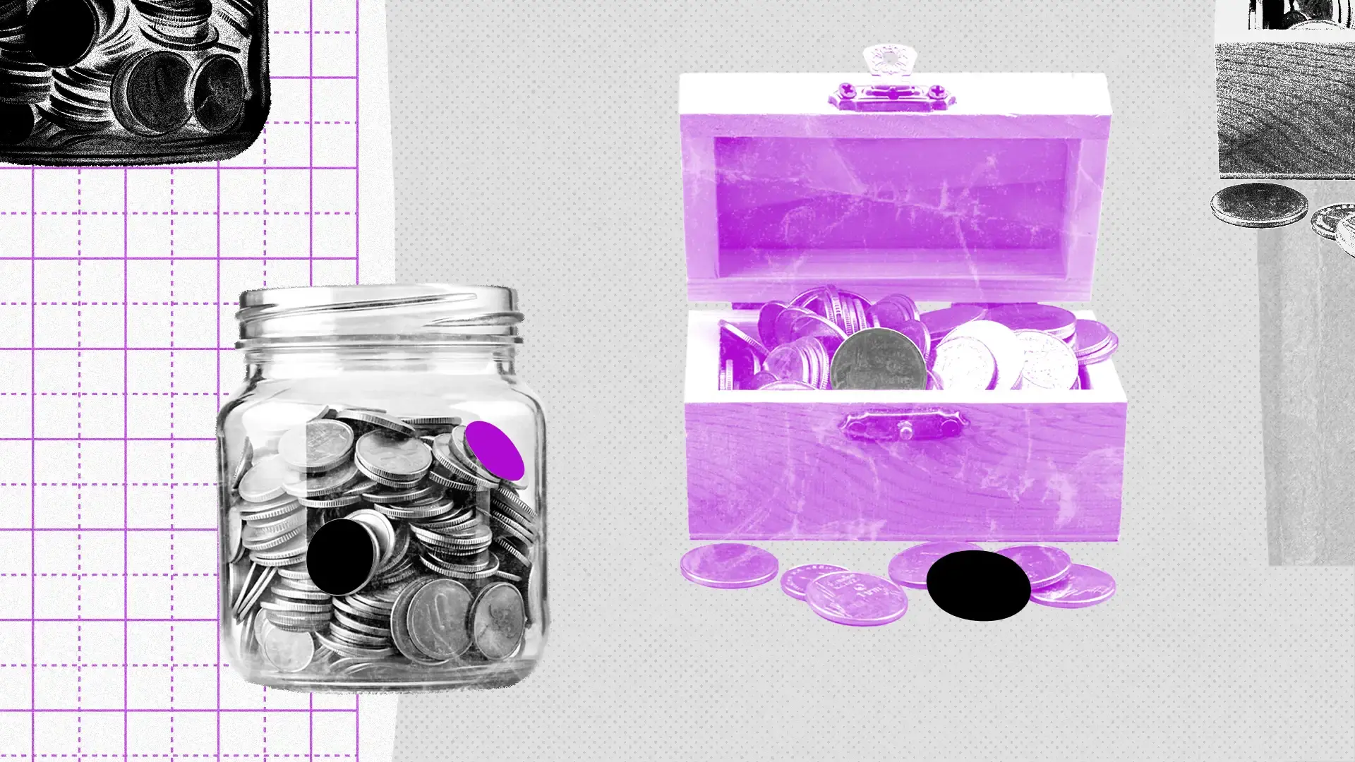 ilustração com vários recipientes com moedas para ilustrar reportagem sobre o Tesouro Reserva