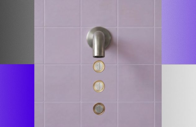 Torneira metálica pingando moedas de 1 euro sobre azulejos — ilustração de renda passiva e geração de dinheiro constante.