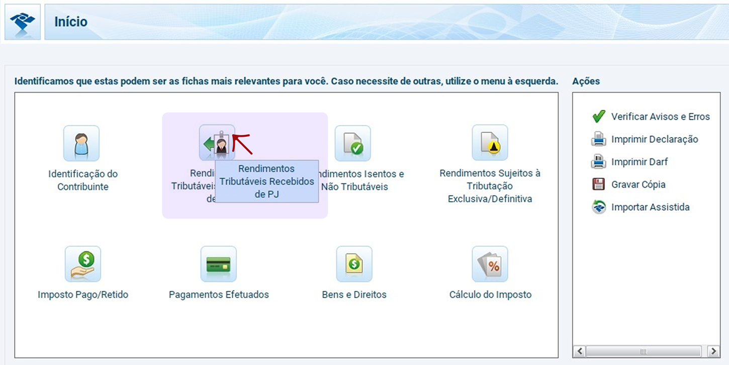 Tela do Programa Gerador da Declaração de Imposto de Renda Pessoa Física 2026 (Fonte: Receita Federal)