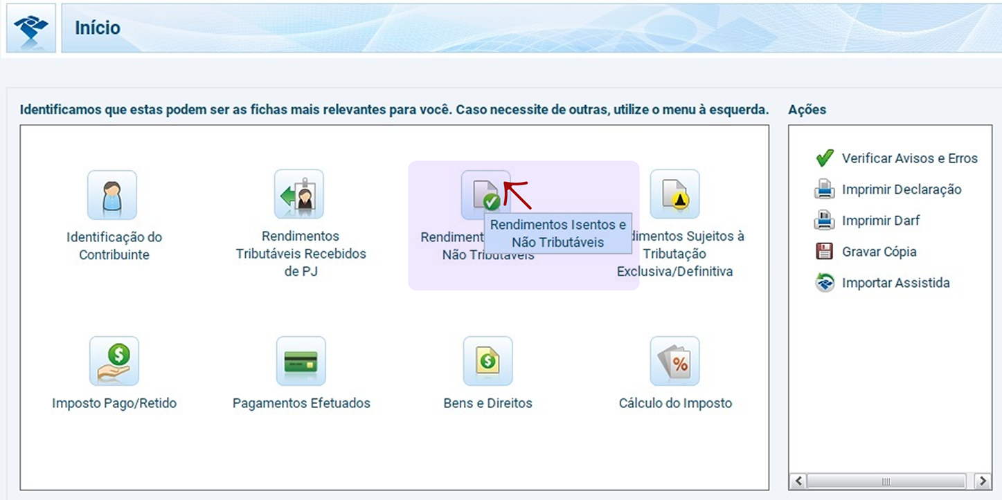 Tela do Programa Gerador da Declaração de Imposto de Renda Pessoa Física 2026 (Fonte: Receita Federal)